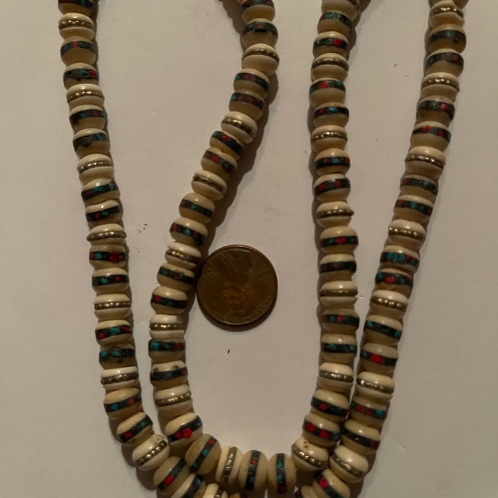 Tibetan Necklace With Old Turquoise and Coral Inlay